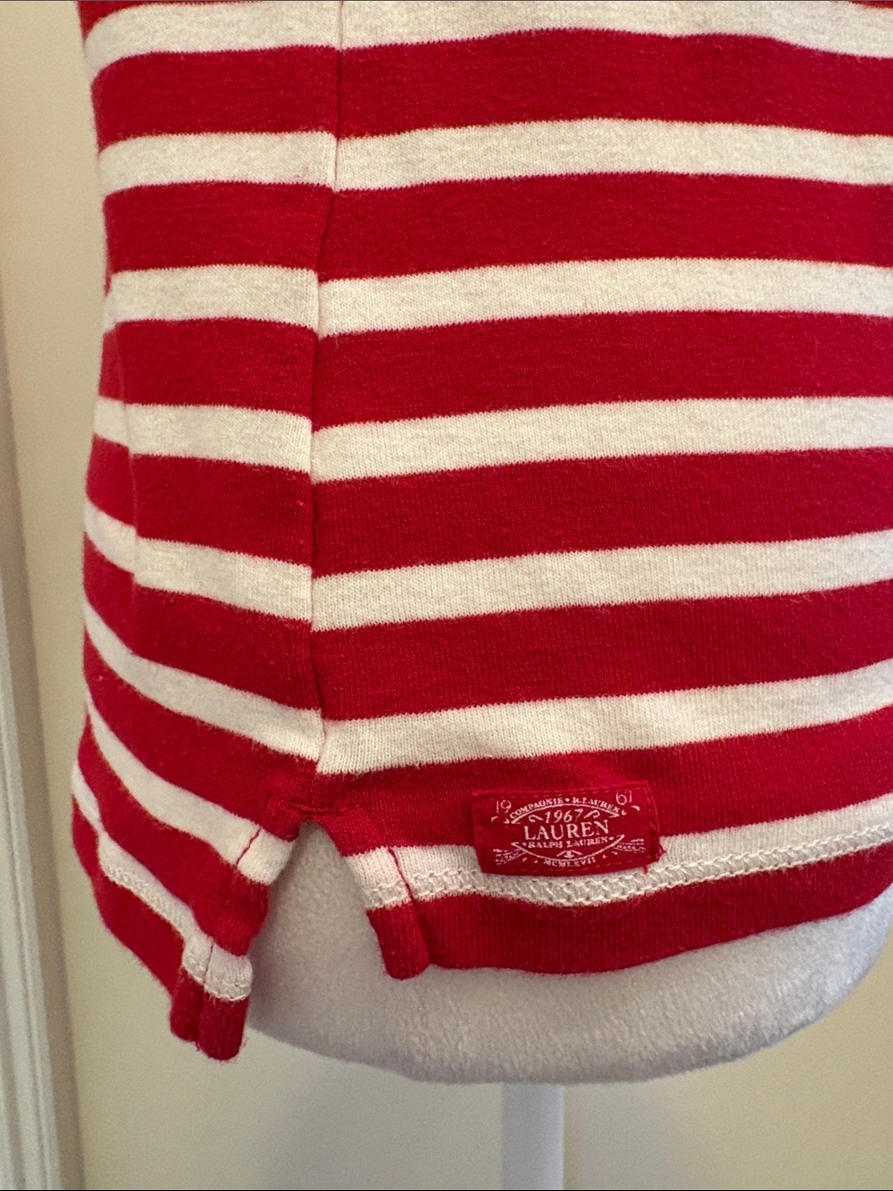 Lauren Ralph Lauren Short Sleeve Top Button-Sleeve Medium Red White Striped - Picture 5 of 13
